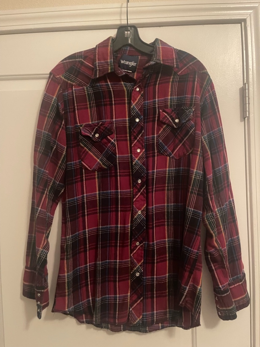 Vintage Wrangler Pearl Snap Long Sleeve Western Shirt Red Plaid Size